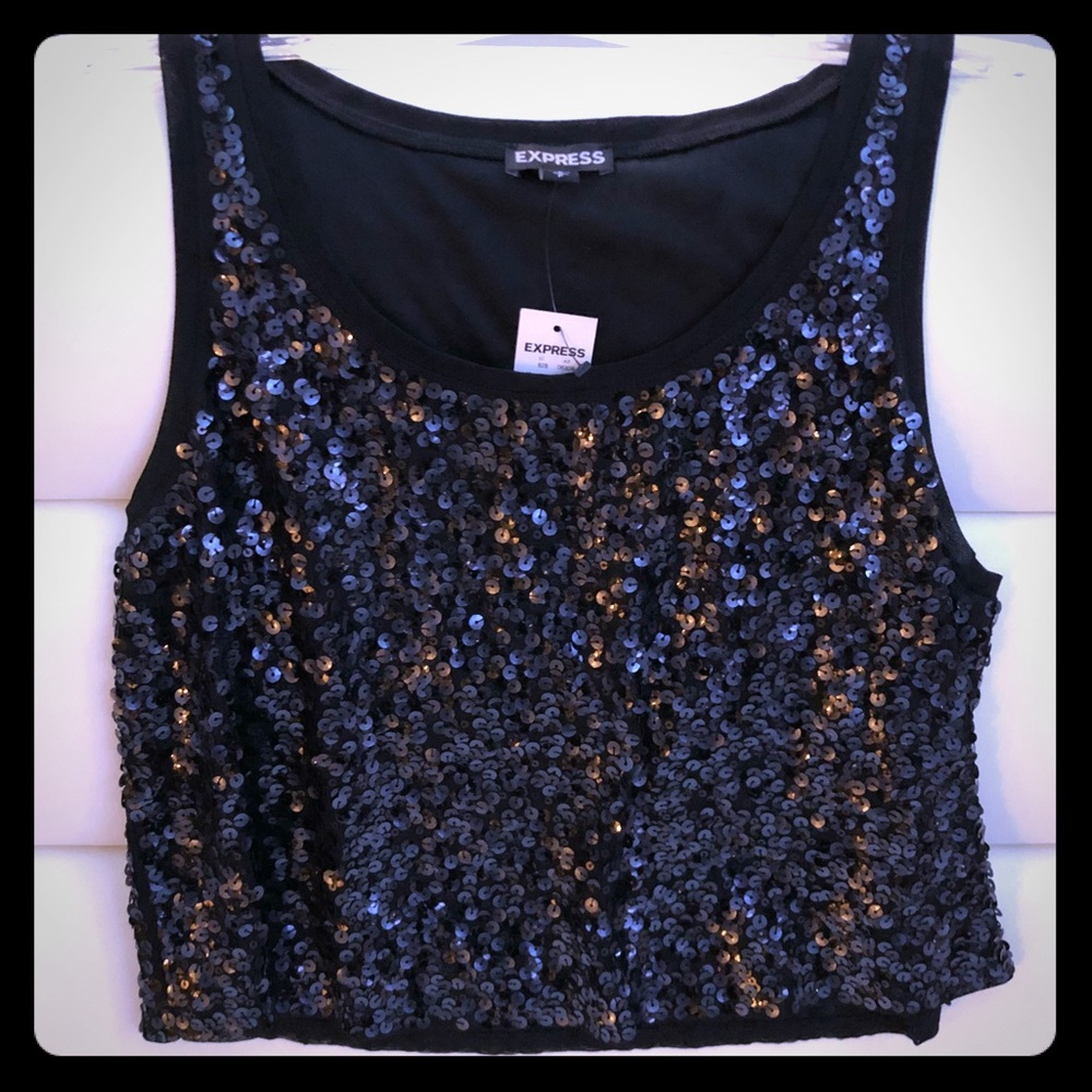 NWT Express Black Sequin Crop Top